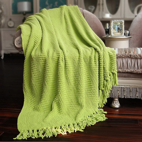 ~? Inicio Soft Things Green Throw Manta De Punto Tweed Throw