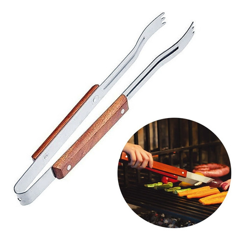 Pegador Para Carne Churrasco Lâmina Aço Inox E Madeira 38 Cm