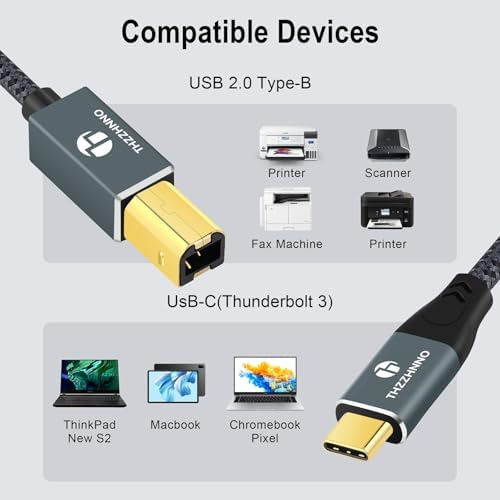 Thzzhnno Usb B A Usb C Cable De Impresora 66 Pies, Usb C A