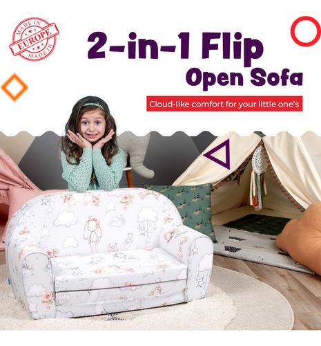 Sofá Plegable 2 En 1 Para Niños Convertible Y Lavable
