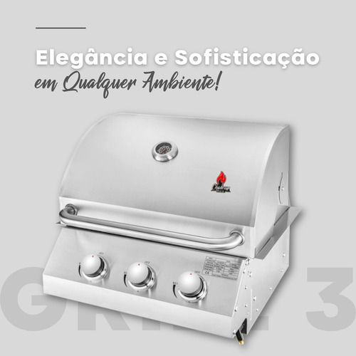 Churrasqueira Chaleur Grill Com 3 Queimadores A Gas De Bancada Embutir Bafo Aço Inox 430 Gás Grande De Espetinho Gourmet Para Frango Americana Churrasco