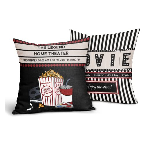 Fundas Almohada Cine 18x18 Pulgadas Set 2 Cubiertas Alm...