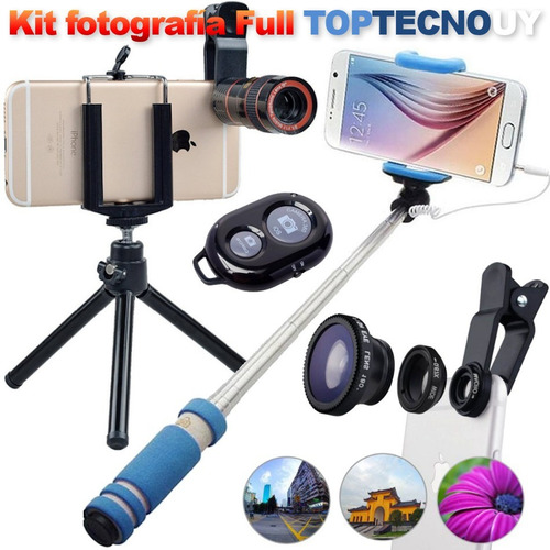 Kit Fotografia 2 Celular Tripode Monopod Zoom 8x 3 Lentes Bt