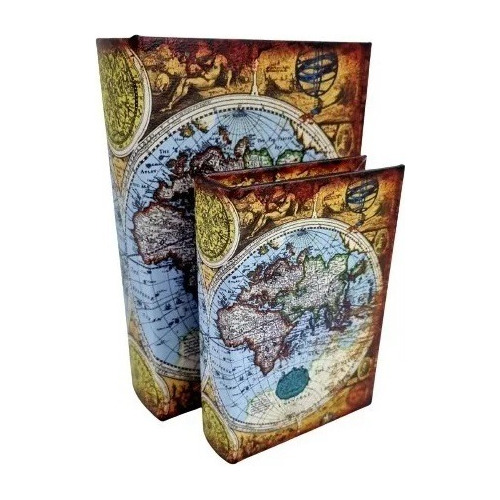 Conjunto Com 2 Caixas Livro Decorativo - Países/ Mundo