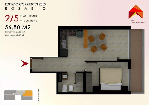 Departamento Un Dormitorio Al Contrafrente Con Balcón En Construcción - Abasto