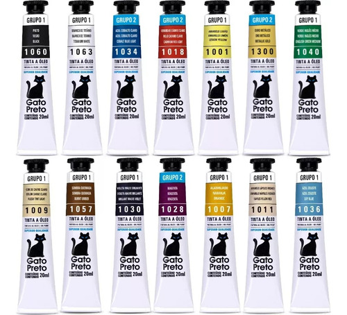 Kit 24 Tintas Óleo Gato Preto 20ml - Cores A Sua Escolha