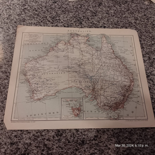 Mapa De Australia24x30cm Alemán 1896 