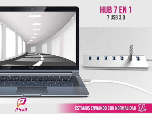 Imagen 3 de 8 de Hub Usb 3.0 De 7 Puertos 5gb Metalico Pc / Mac