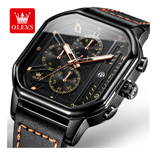Reloj De Moda Olevs Con Cronógrafo Y Calendario De Cuero Color del bisel Negro