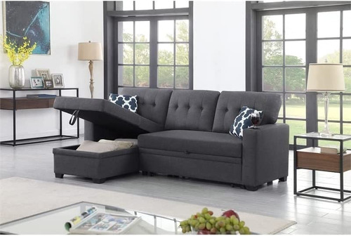 Sofa Cama Reversible Portavasos Tela Color Gris Devion F