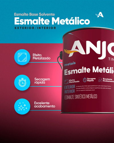 Tinta Esmalte Sintético Metálico Plus 3,6 Litros Para Ferro Direto Na Ferrugem Com Base Solvente E Secagem Rápida Anjo Cor Ouro Talismã
