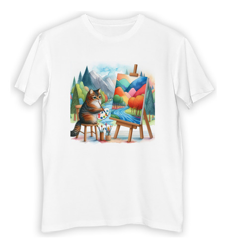 Remera Niño Gato Artista Pintor En Paisaje Colores