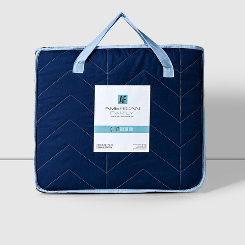 Pack Quilt Bicolor Azul Celeste + Sábana 2 Plazas 3angeli
