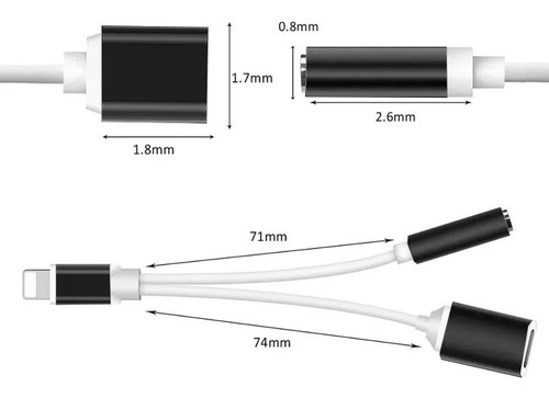 Splitter iPhone Mini Plug 3.5mm Carga Auriculares 7 8 X Xs