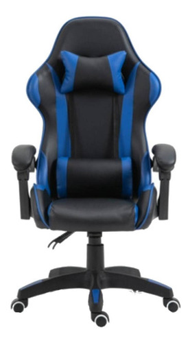 Silla de escritorio Tedge 435882 gamer ergonómica negra y azul con tapizado de cuero sintético