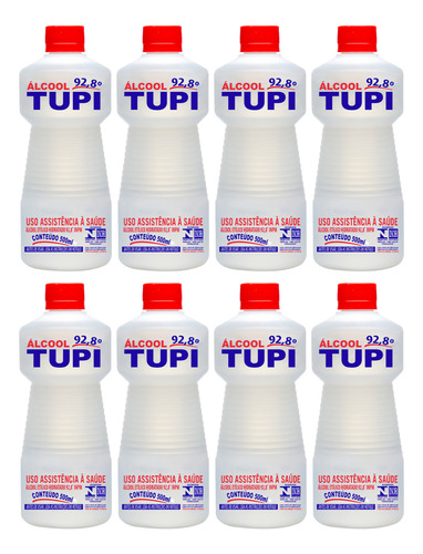 Kit 8 Álcool Líquido Tupi 92,8% 500ml Limpeza Profunda Full