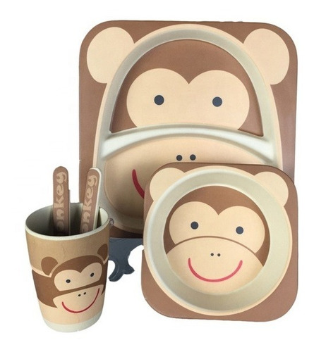 Imagen 2 de 3 de Set De Platos De Bambú Para Bebe - Varios Diseños Animales