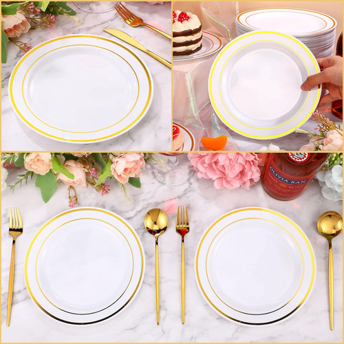 200 Platos Desechables De Plástico Para Fiestas Con Borde, P