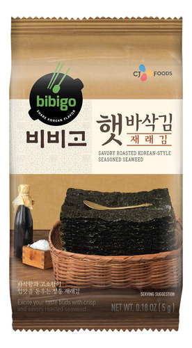 Bibigo Bocadillo De Algas Tostadas, Estilo Coreano, Condimen