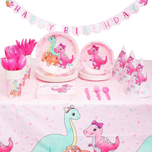 Suministros Para Fiesta De Cumpleaños De Dinosaurio Rosa De