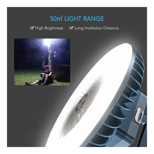 . Ventilador Recargable Carpa De Viaje Linterna Led Portátil