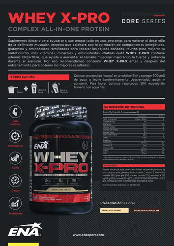 Suplemento en polvo ENA Sport Whey X-Pro proteína sabor double rich chocolate en pote de 907g