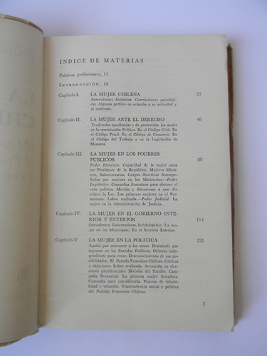 La Mujer Chilena Aporte Progreso Chile 1era Ed. 1962 Klimpel (Usado)