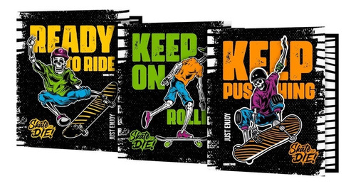 Carpeta Nº3 Escolar 3 Ganchos Skate Die 3 Tapas No Elegible