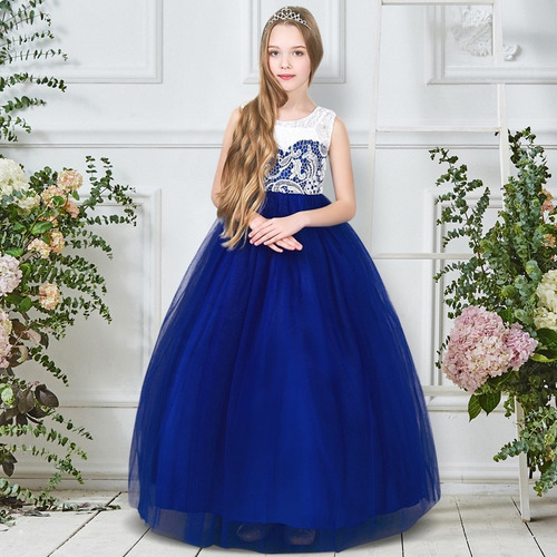 Vestido Infantil Princesa Cinderela Azul Royal Festa Dama