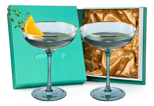 Copas De Vino De Color Verde Y Dorado Con Borde Dorado Copas