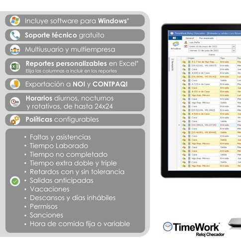 Timework Reloj Checador Biométrico, Usb Y Red, App Opcional Negro