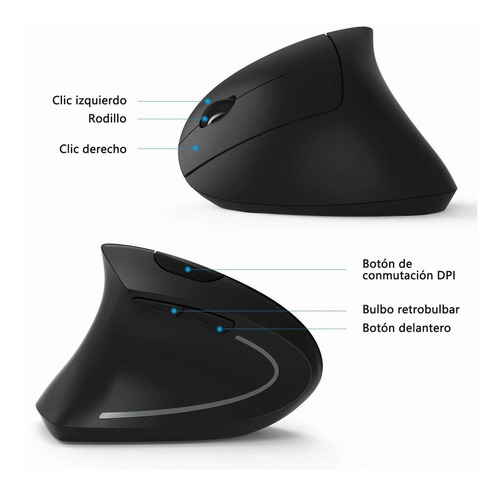 Imagen 5 de 9 de Mouse Vertical Inalámbrico Ergonómico Recargable 3 Dpi