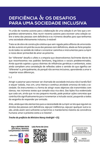 DEFICIÊNCIA & OS DESAFIOS PARA UMA SOCIEDADE INCLUSIVA - VOL 2 - 1ª ED - 2022, de Nishiyama, Adolfo Mamoru. Editorial Editora Foco Jurídico Ltda, capa mole em português, 2022