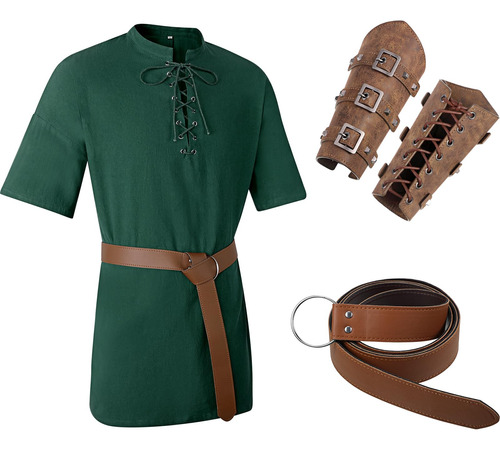 Jeyiour Jeyiour-costumes-2304 Dark Green Jeyiour Disfraz Renacentista De 3 Piezas Para Hombre, Túnica Vikinga Medieval, Disfraz De Caballero, Protect