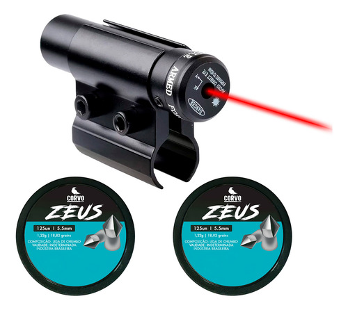 Mira Laser Vermelha Fixa Cano + Chumbinho Perfurante 5.5mm