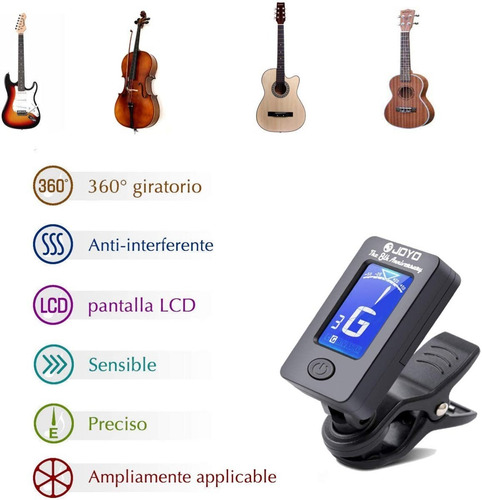 Afinador digital con clip para guitarra bajo violín ukelele