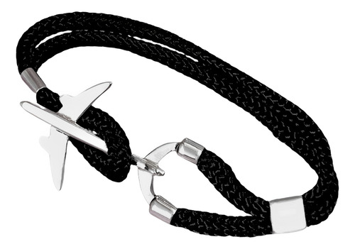 Pulsera Hombre Avión Hilo Negro Joya Regalo Personalizable