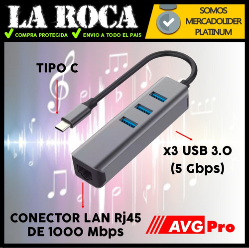 Imagen 4 de 10 de Hub Adaptador Usb C 4 En 1 Macbook Air Pro 3 Usb Rj45 Cuo