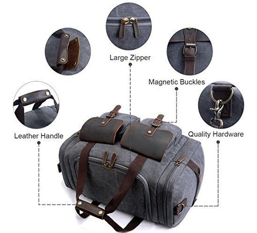 Suvom Bolso De Lona De Lona De Cuero Bolso De Viaje De Fin D