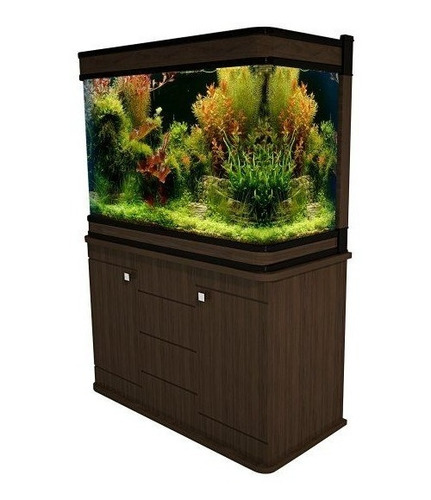 Acuario Vidrio Curvo Filtracion Iluminacion Mueble 185litros