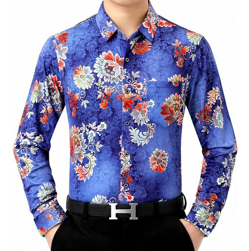 L Hombre Flores Seda Floral Camisas Vestido Camisas