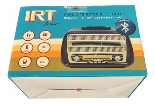 Parlante Retro Bluetooth Irt Am Fm Usb Sd Aux Recargable