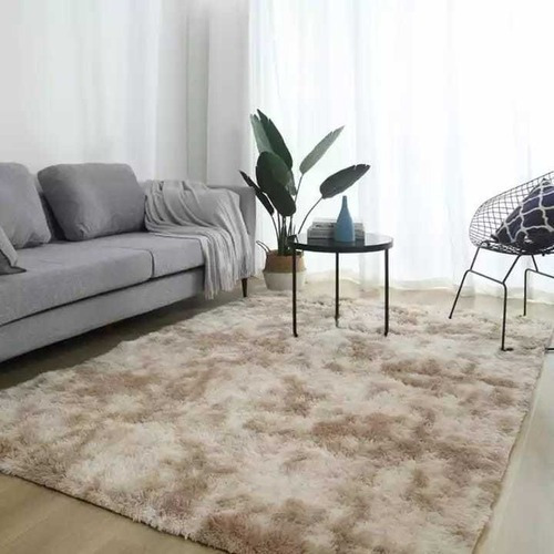 Alfombra Peludita Suave 180x200cm Beige Jaspeada Full Suave