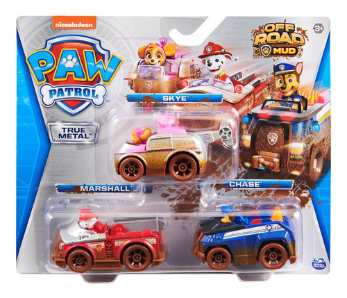 Imagen 2 de 5 de Set De 3 Autos Metálicos Marshall, Chase Y Skye Paw Patrol.