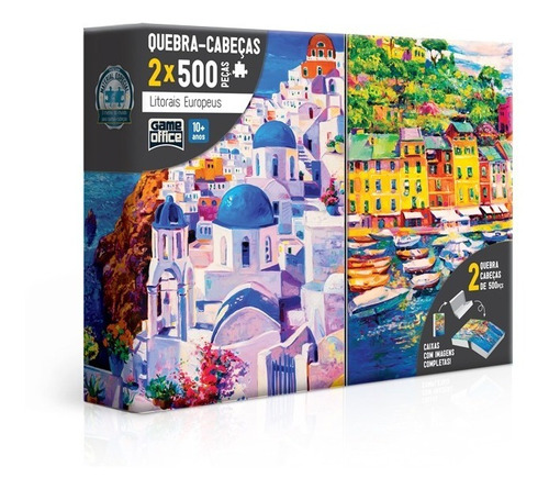 Kit 2 Quebra Cabeça Puzzle 500 Peças Litorais Europeus