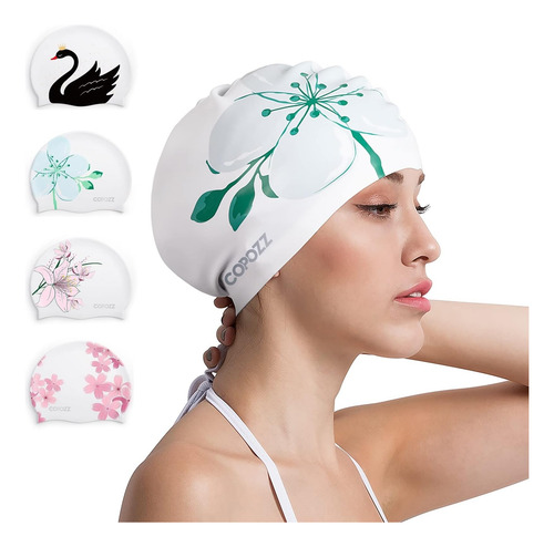 Copozz Gorro De Natación De Silicona Para Mujer, Protege El 