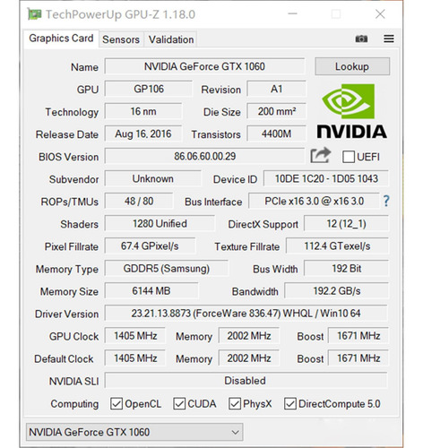 Kaer Nvidia Geforce Gtx1060 Tarjeta De Gráficos De Juegos (p
