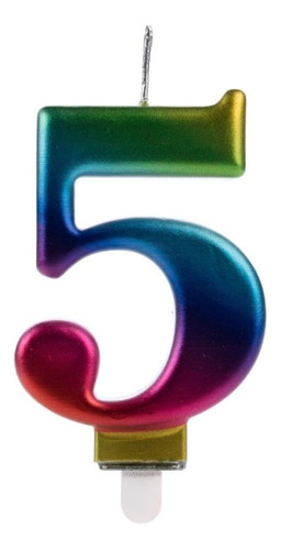 Número 5 - Vela Holográfica E Colorida - Bolo E Aniversário