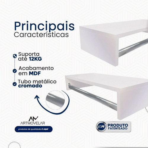 Kit 6 Araras Loja Organizador Cabideiro Expositor Madeira