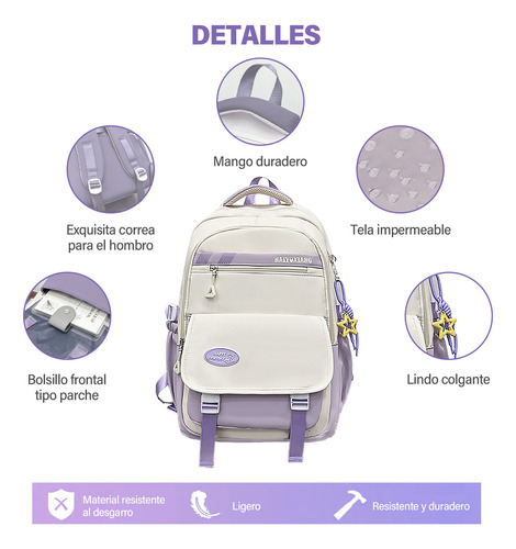 Mochila De Estudiante Nanwei Sophia Color Violeta De Gran Capacidad Diseño De La Tela 600d